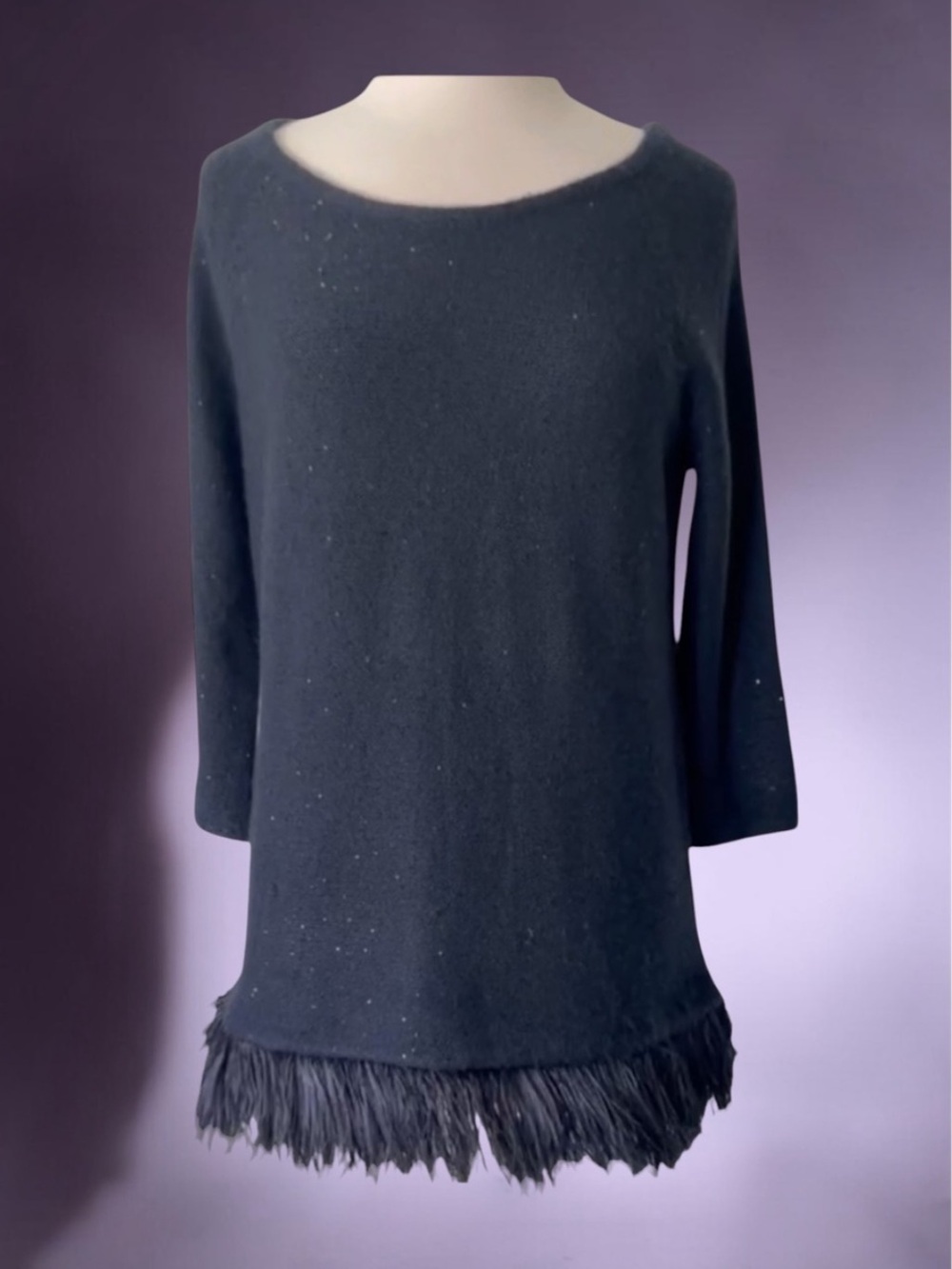 TSE SAKS FIFTH AVENUE 100% CASHMERE DYED OSTRICH FEATHERS BLUE PAILLETTE…